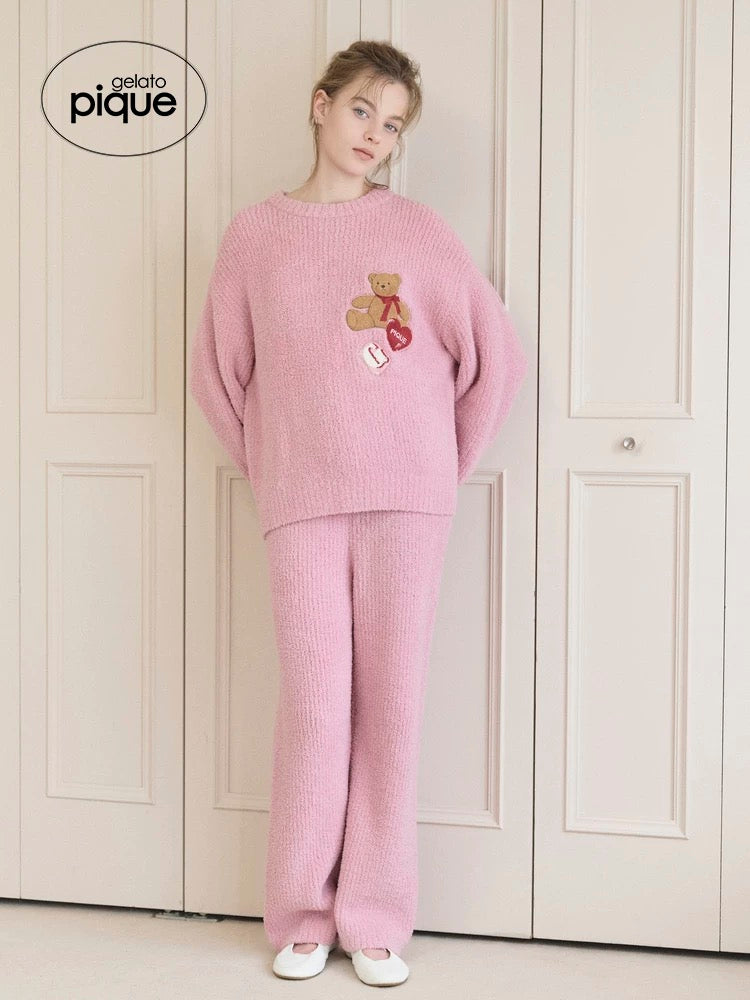 gelato pique 25秋冬新品 睡衣半边绒刺绣小熊 套装