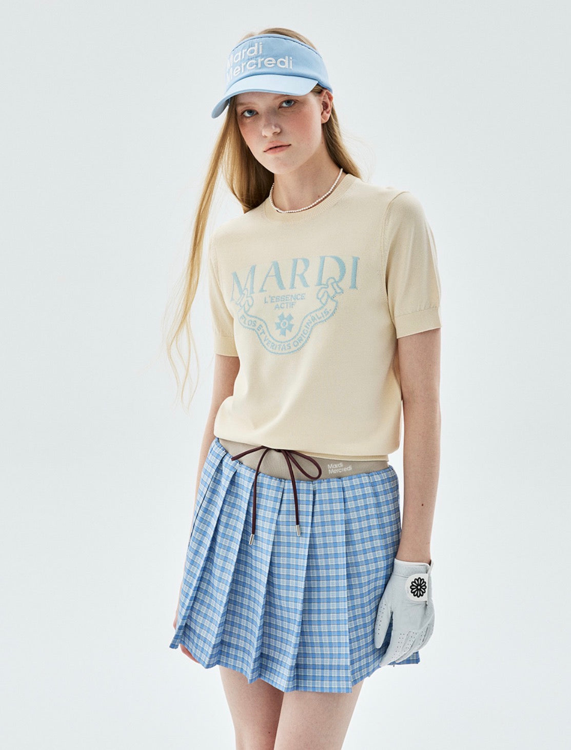 Mardi Mercredi Actif Classic Knit Top Cream Sky Blue One Size 韩国Actif系列 经典logo针织短袖 奶油蓝 均码