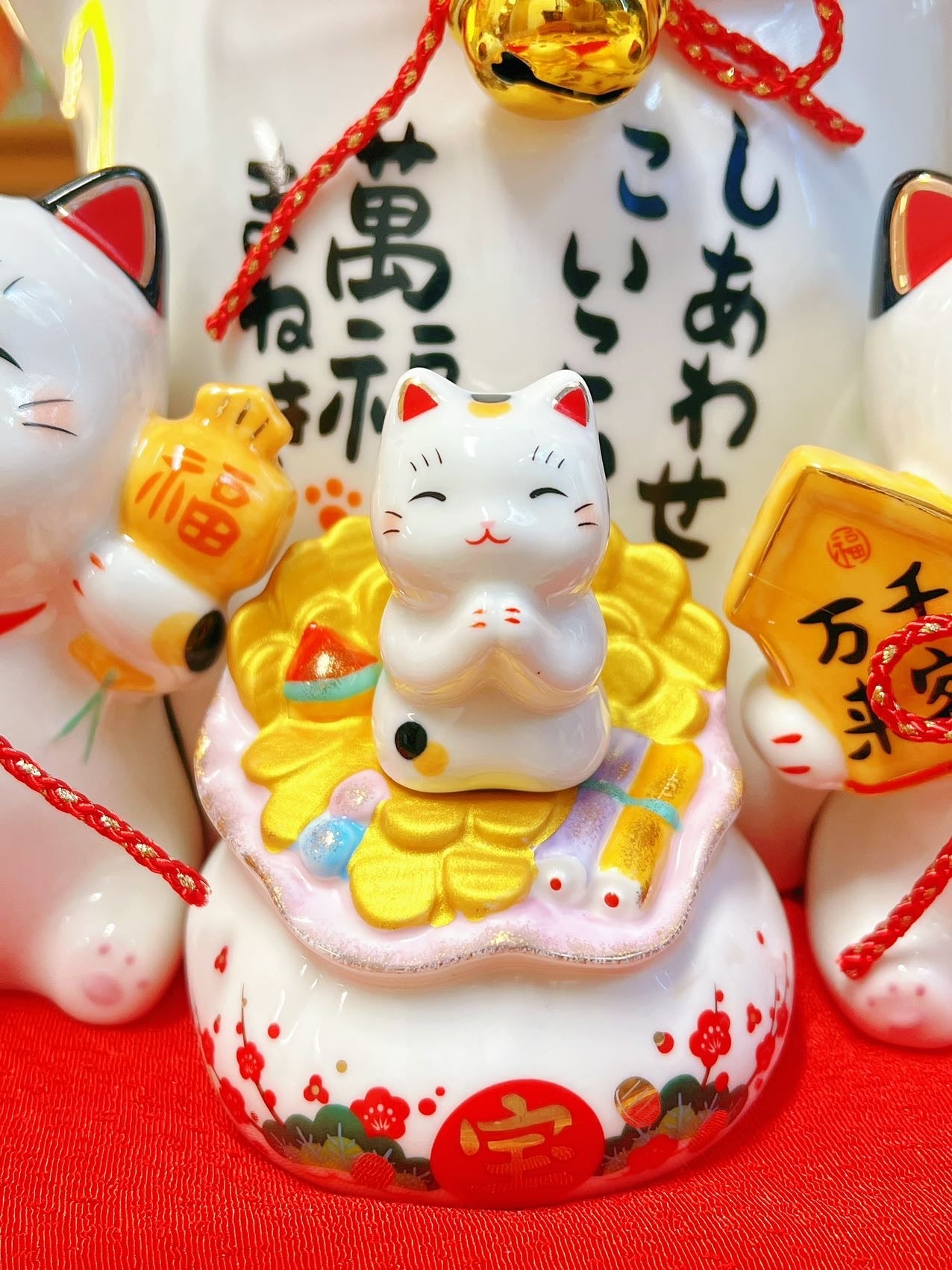 日本 薬師窯 彩绘万福招财猫 千客万来 财运亨通 招财守财 开业乔迁镇宅  储钱罐 高约32cm  #7502