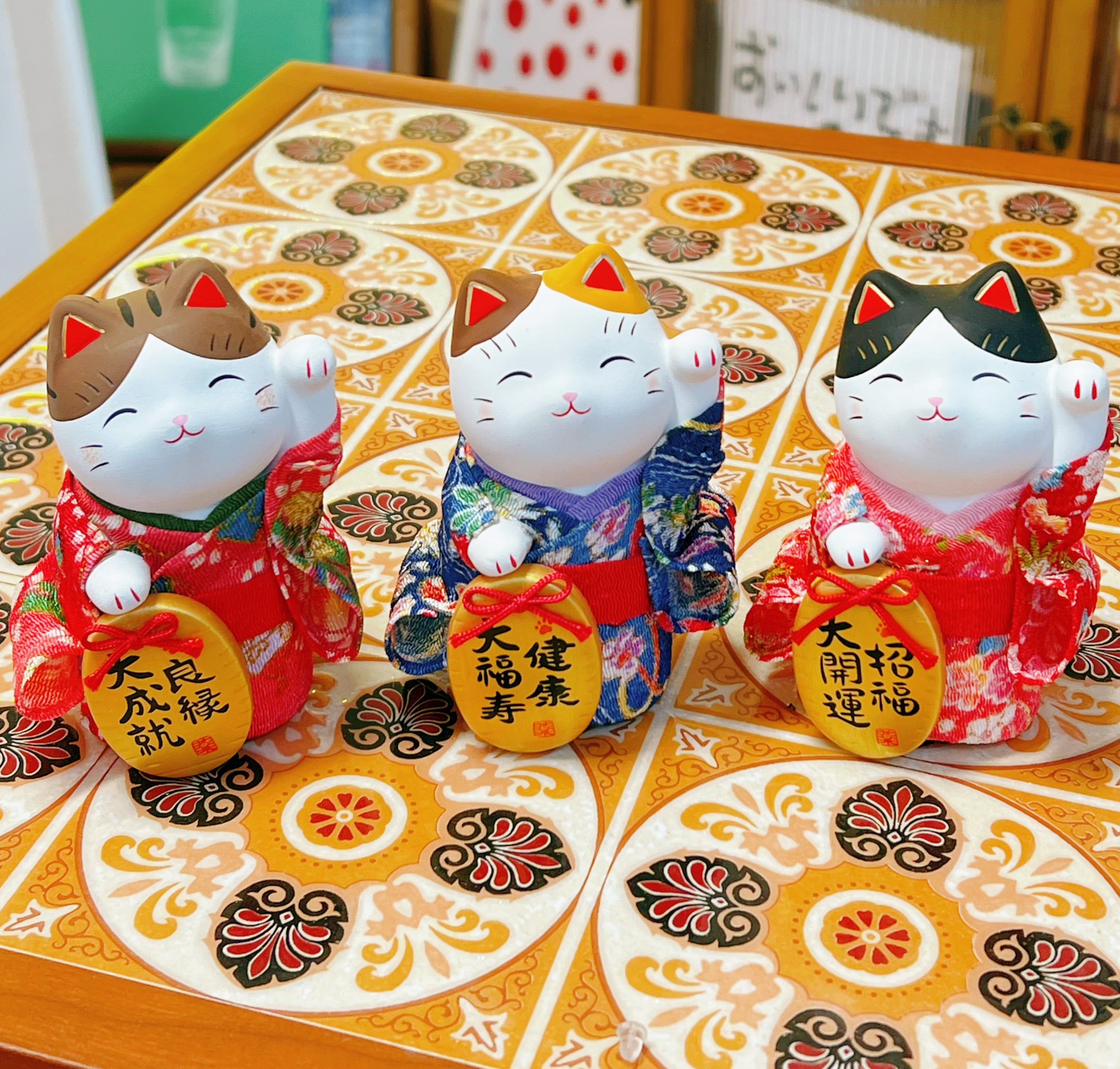 日本 薬師窯 江户錦彩ちりめん招财猫 三款可选
