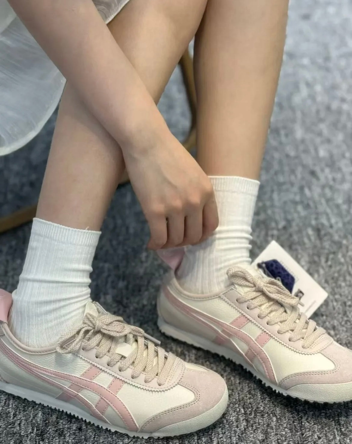 Tiger鬼冢虎 经典 复古粉条纹休闲鞋