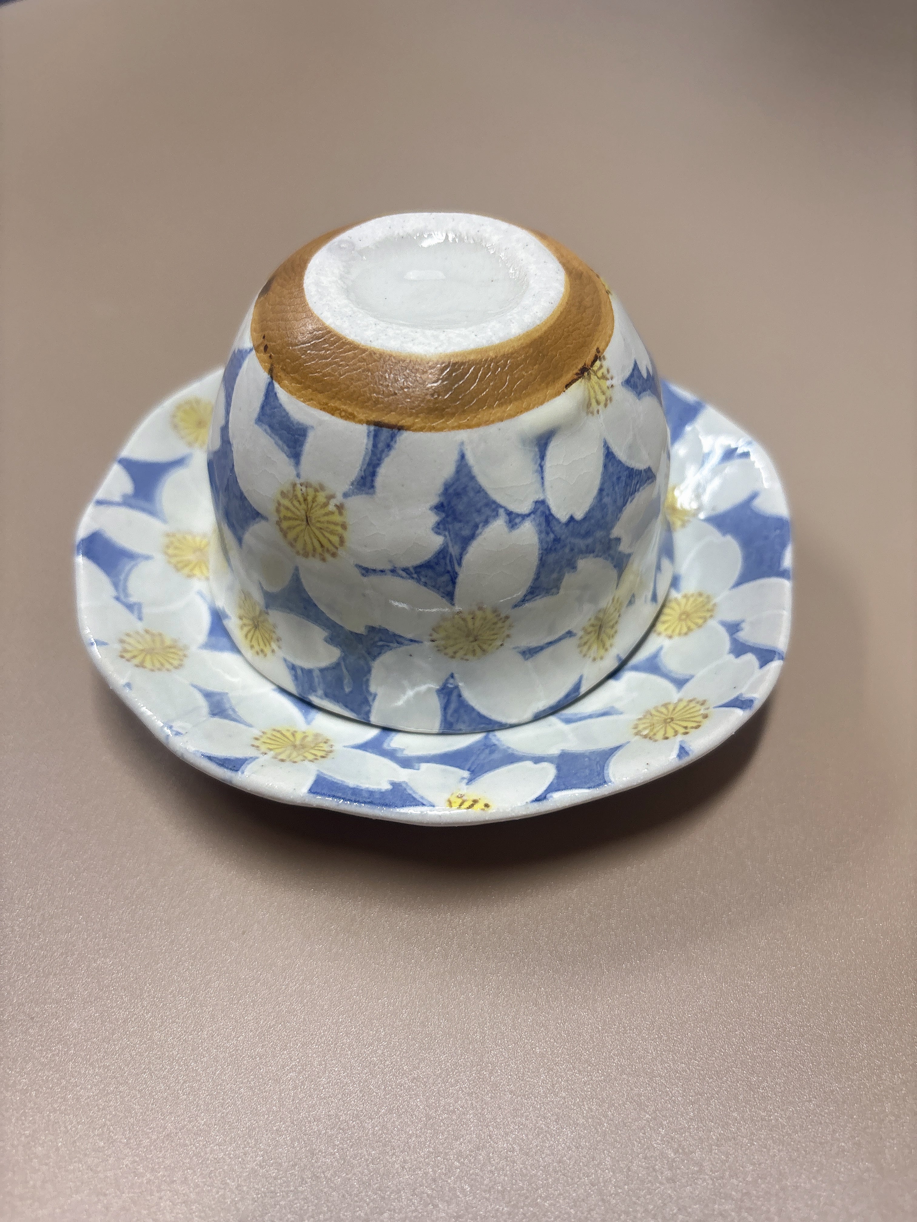 日本 濑户烧繁花手绘 手作釉下彩绘陶瓷花卉 茶杯碟子咖啡杯三件套50240