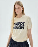 Mardi Mercredi Actif Brush Logo Knit Top Short Sleeve Cream Navy One Size 韩国Actif系列 涂鸦书写针织短袖 奶油藏蓝 均码