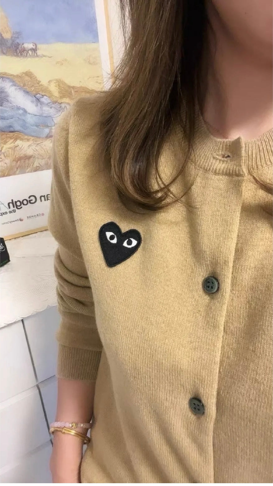 COMME des GARÇONS 川久保玲 羊毛衫/开衫 100%羊毛 【卡其色黑心】男女同款