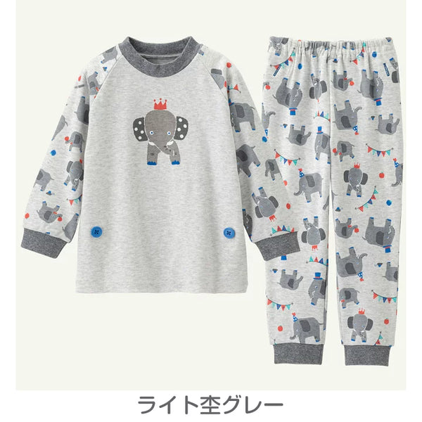 日本 COMBI 春秋季薄款 灰色大象图案卷腹睡衣