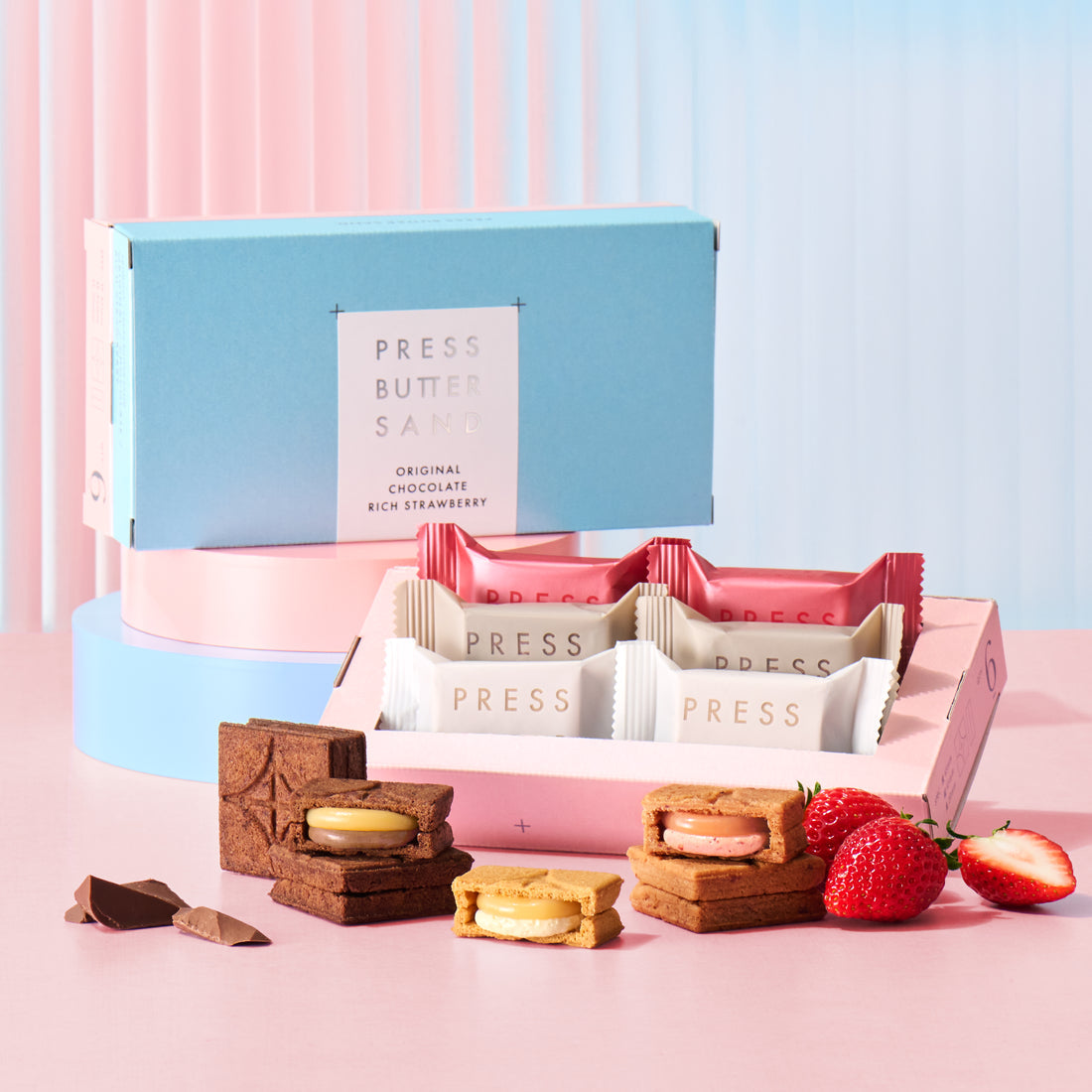 日本press butter sand 奶油夹心饼干 三味品鉴套盒 原味-草莓-巧克力 共6枚入（赏味期限：03/23/26y）