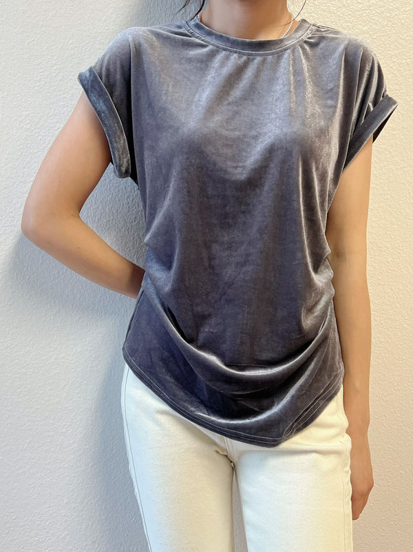 【Riko's collection】灰色丝绒圆领短袖均码（120斤以内可以穿）