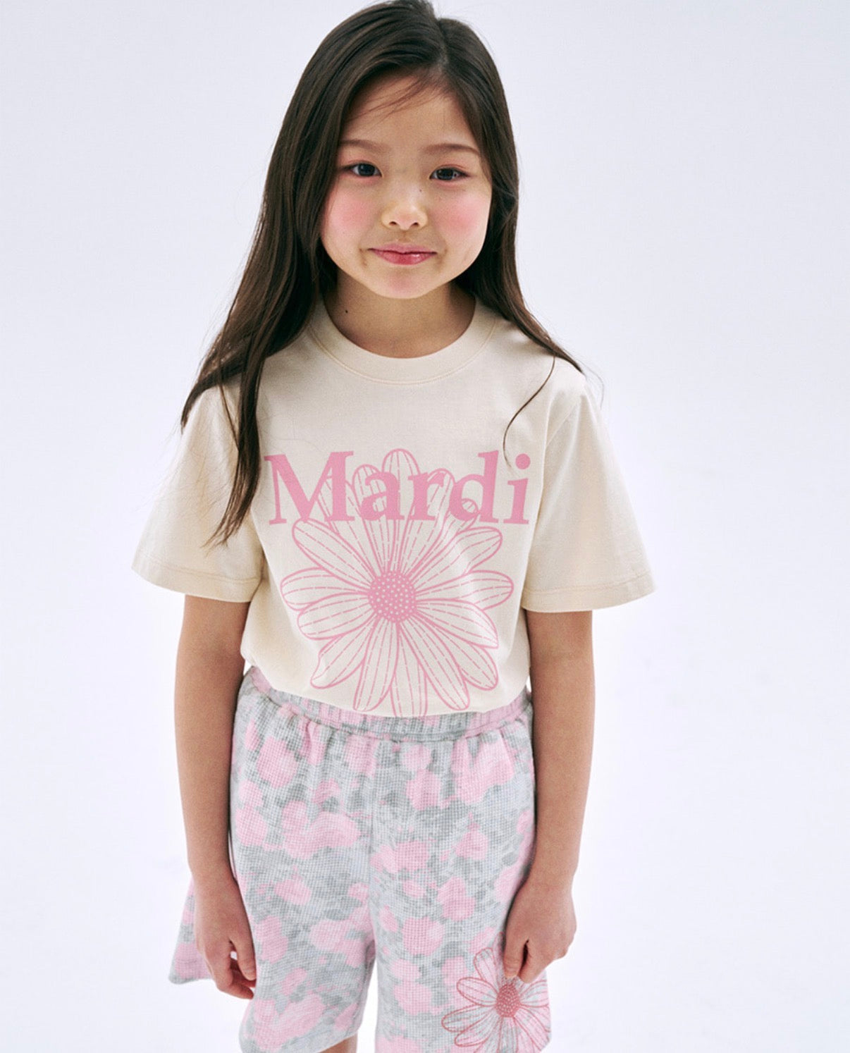 Mardi Mercredi Kids Tshirt FlowerMardi Butter Indipink 韩国 儿童纯棉T恤 雏菊印花T恤 奶油黄豆沙粉