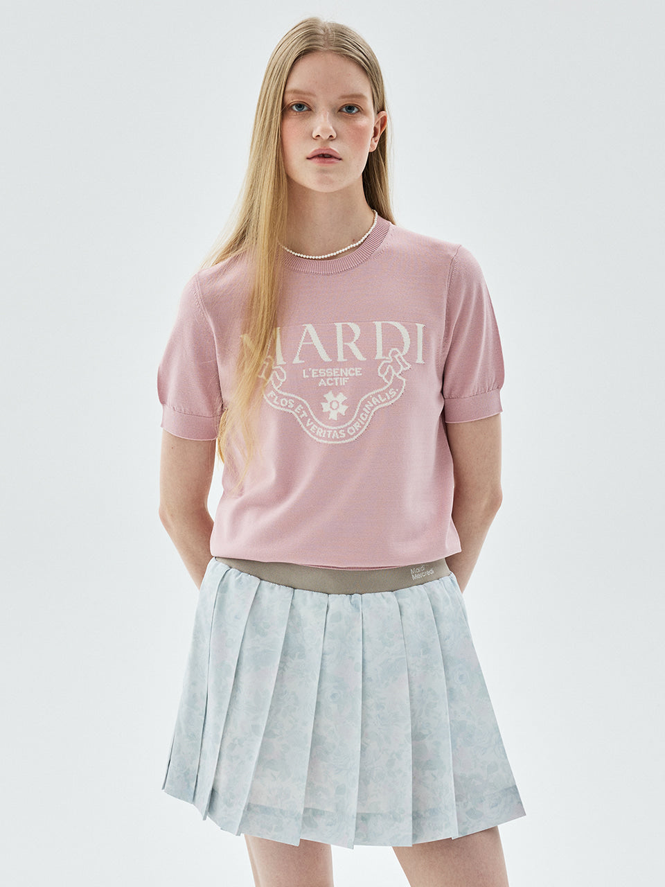 Mardi Mercredi Actif Classic Knit Top Cream Pink Irovy One Size 韩国Actif系列 经典logo针织短袖 粉色 均码