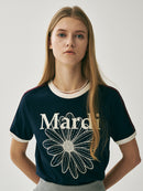 Mardi Mercredi Slim Ringer Tshirt FlowerMardi Navy One Size 韩国 修身纯棉雏菊印花短袖T恤 藏青象牙白 均码