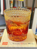日本Yamada山田硝子 江户切子  山下白雨系列 威士忌杯 琥珀金赤色 约260ml