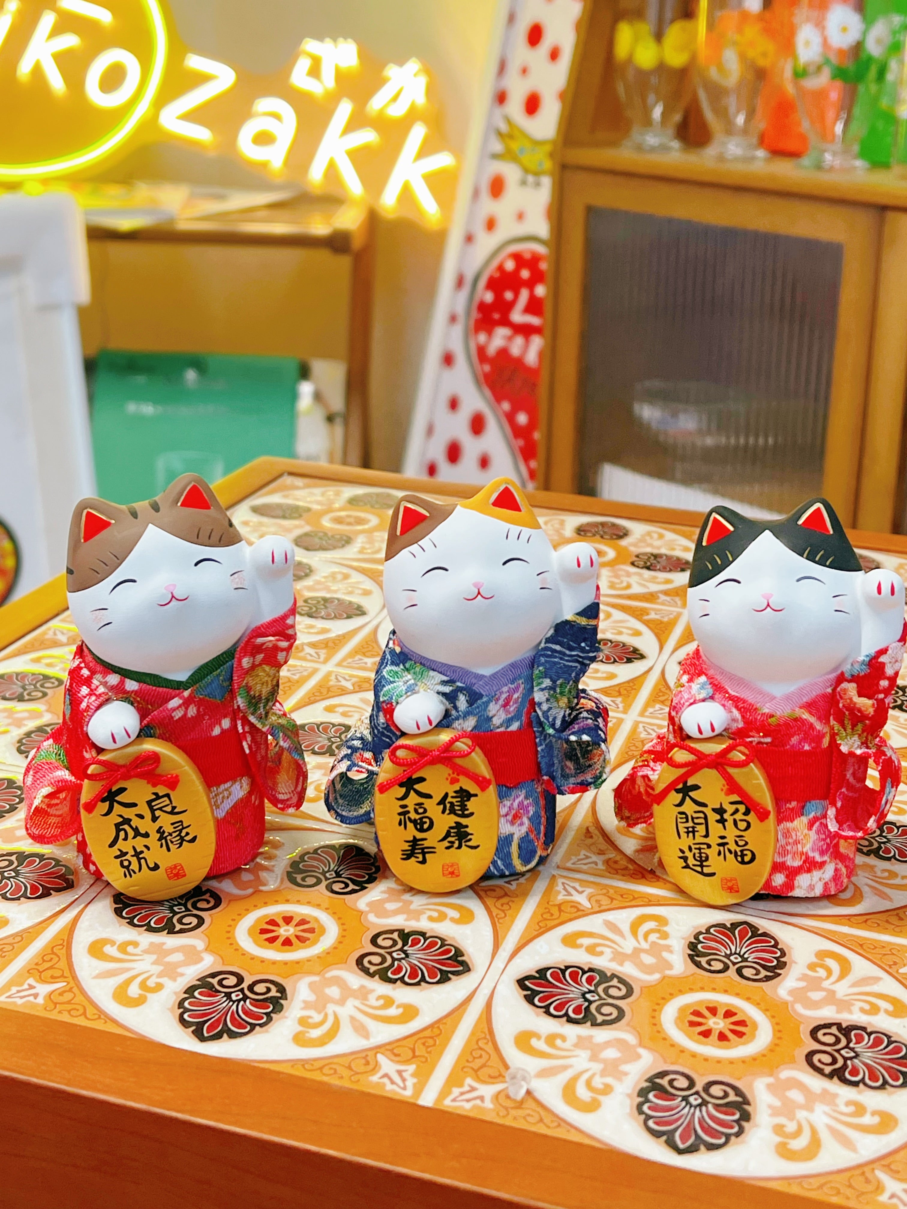日本 薬師窯 江户錦彩ちりめん招财猫 三款可选