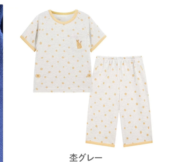 日本 combimini  新款超柔棉片浅灰色豹子 家居服套装