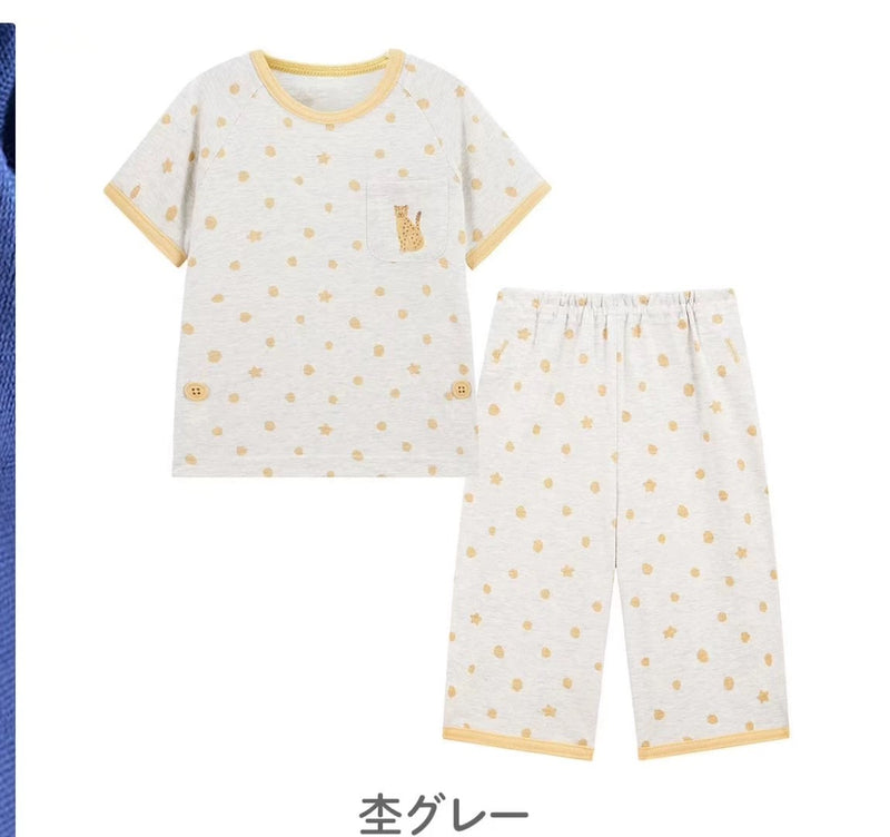 日本 combimini  新款超柔棉片浅灰色豹子 家居服套装