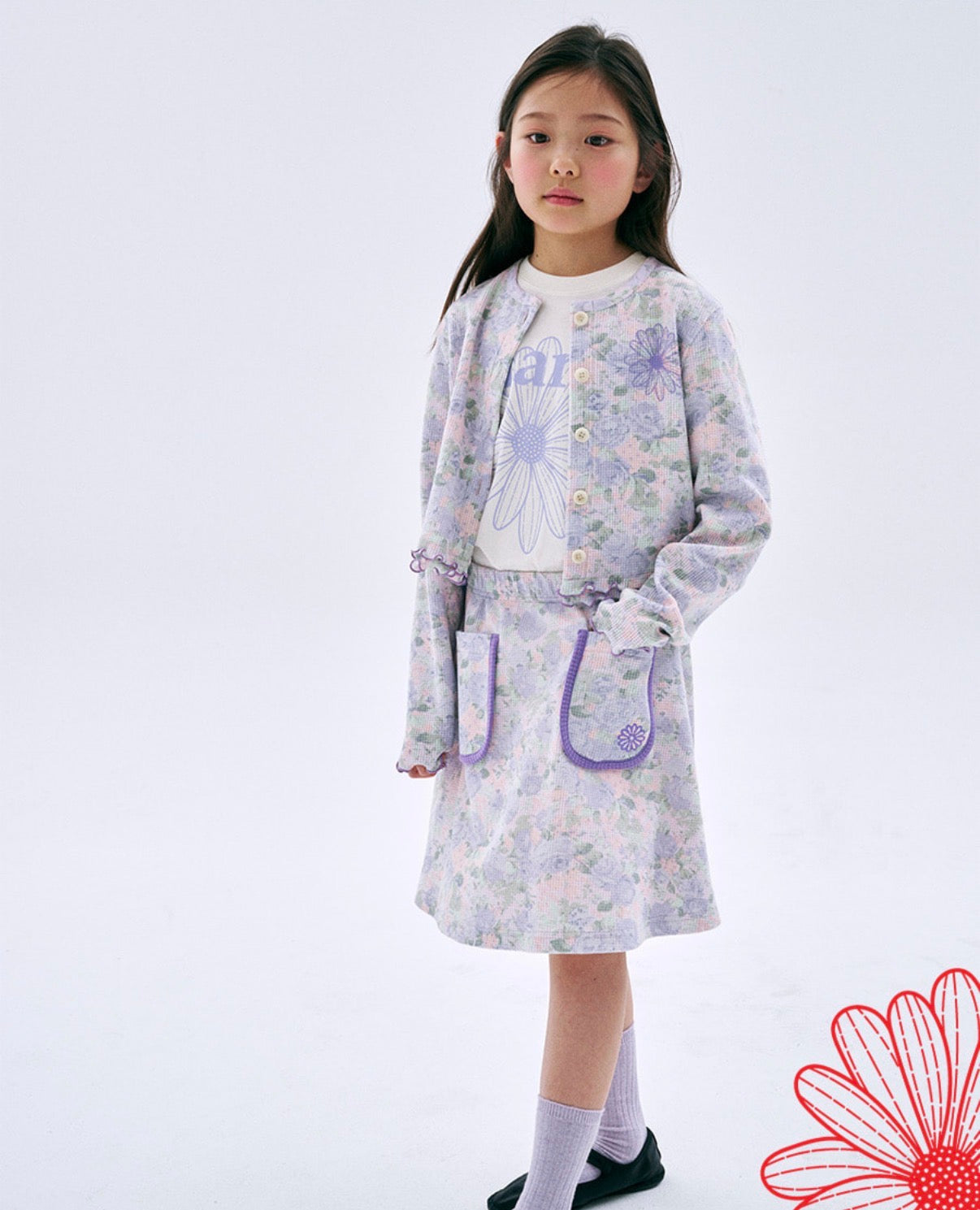 Mardi Mercredi Kids Tshirt FlowerMardi Cream purple 韩国 儿童纯棉T恤 雏菊印花T恤 奶油紫