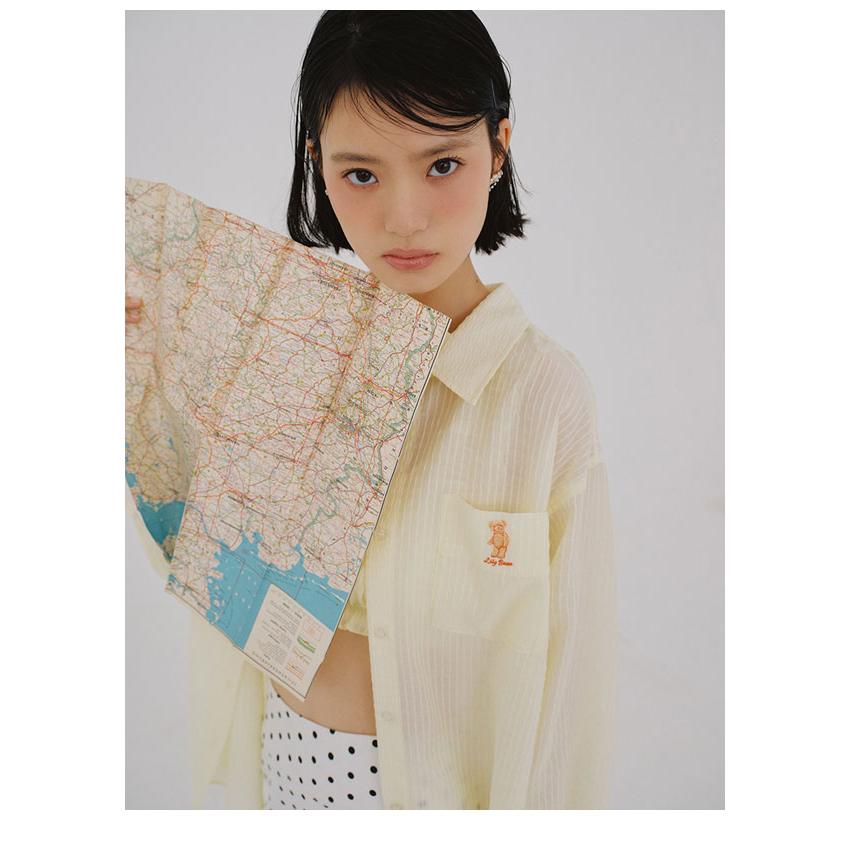 Lily Brown Scrunchie Set Sheer Shirt Yellow 日本 LILY BROWN 26夏季新品 条纹衬衫 防晒罩衫 搭配同色大肠发圈 鹅黄色 均码