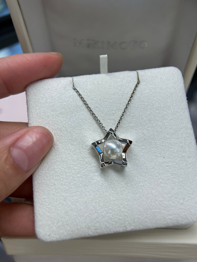 【MIKIMOTO 御木本珍珠】五角星项链 链子总长约47cm，通体925银，长度不可调节，珠子约7.3mm，级别约Q2-3，肉眼看很亮