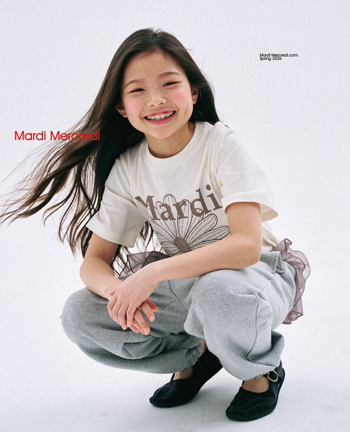 Mardi Mercredi Kids Tshirt FlowerMardi Cream Taupe 韩国 儿童纯棉T恤 雏菊印花T恤 奶油咖