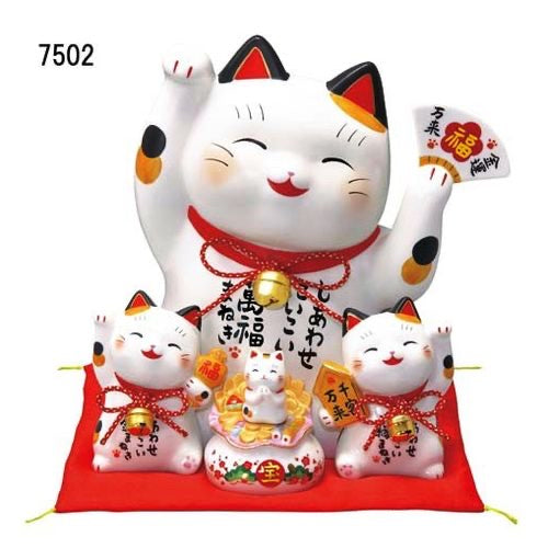 日本 薬師窯 彩绘万福招财猫 千客万来 财运亨通 招财守财 开业乔迁镇宅  储钱罐 高约32cm  #7502