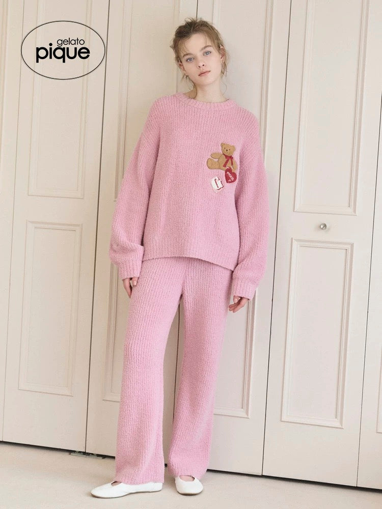 gelato pique 25秋冬新品 睡衣半边绒刺绣小熊 套装