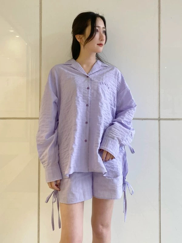 gelato pique  25春夏新品 彩色甜美刺绣字母 纯色系带长袖睡衣家居服套装