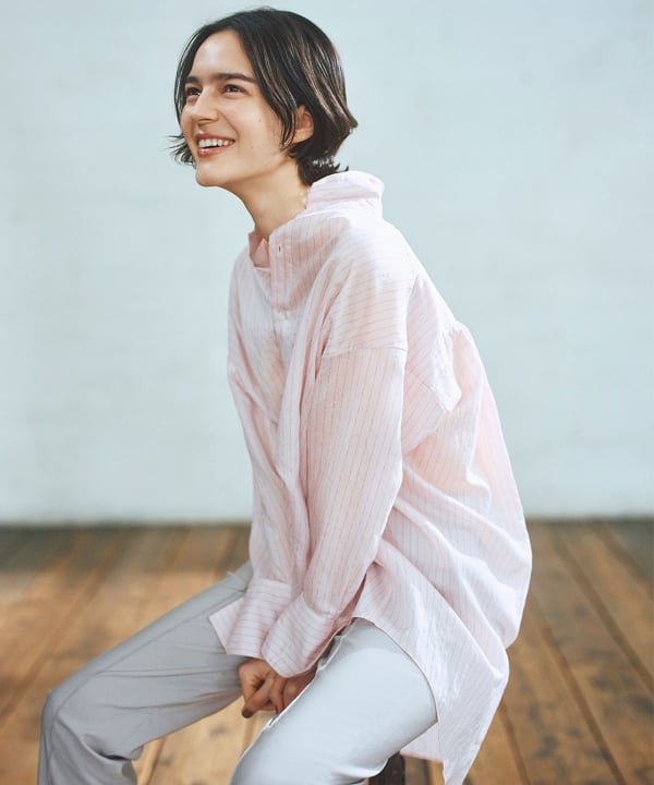 日本Beams 秋季新品 宽松条纹樱花粉衬衫 均码