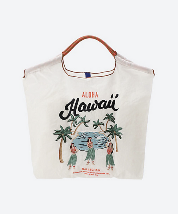 日本 ball&chain 购物袋 白色夏威夷图案 M号 /L号