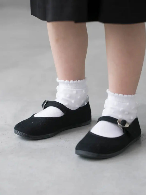 日本靴下屋Tabio 儿童 圆点图案薄纱蕾丝边 短袜 公主袜 白色