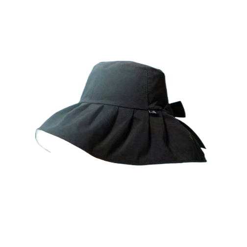 日本 NEEDS UV CUT 双面可戴 大帽檐 多功能飘带设计可折叠 时尚防晒帽 UPF50+ （黑色X米色）