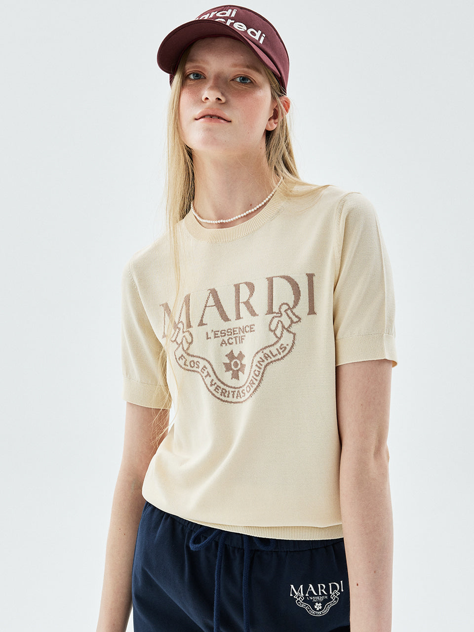 Mardi Mercredi Actif Classic Knit Top Cream Taupe Beige One Size 韩国Actif系列 经典logo针织短袖 奶油咖 均码