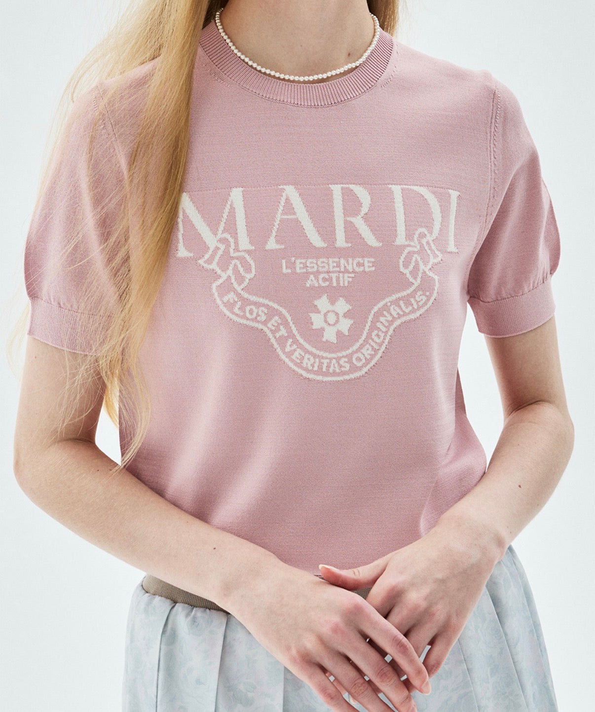 Mardi Mercredi Actif Classic Knit Top Cream Pink Irovy One Size 韩国Actif系列 经典logo针织短袖 粉色 均码