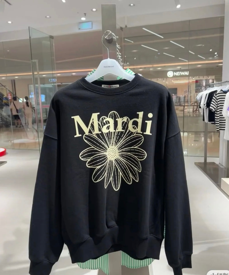 韩国Mardi Mercredi花朵 卫衣 均码 胸围130cm 黑色