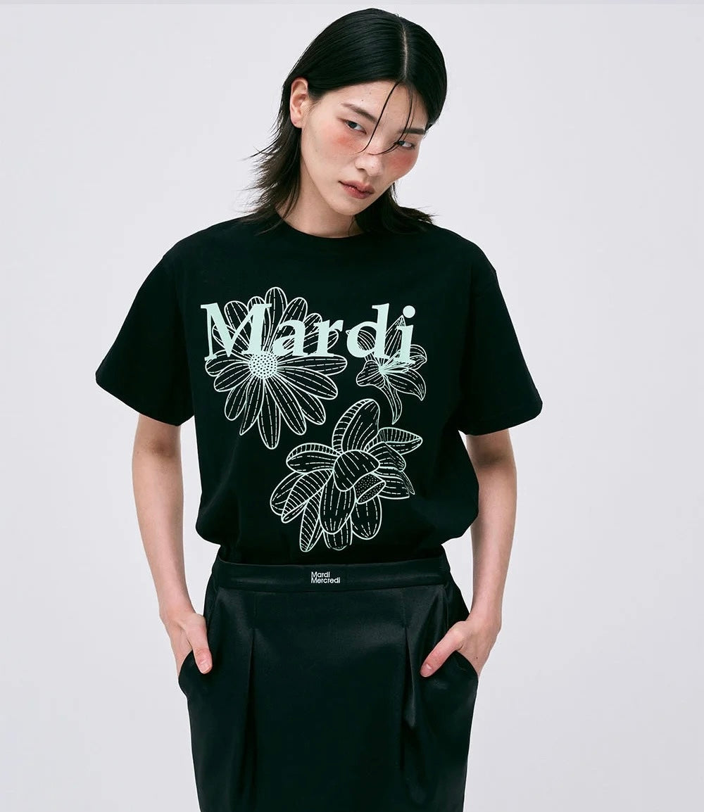 韩国 Mardi Mercredi 新款花朵短袖 T恤 宽松韩系休闲纯棉上衣女