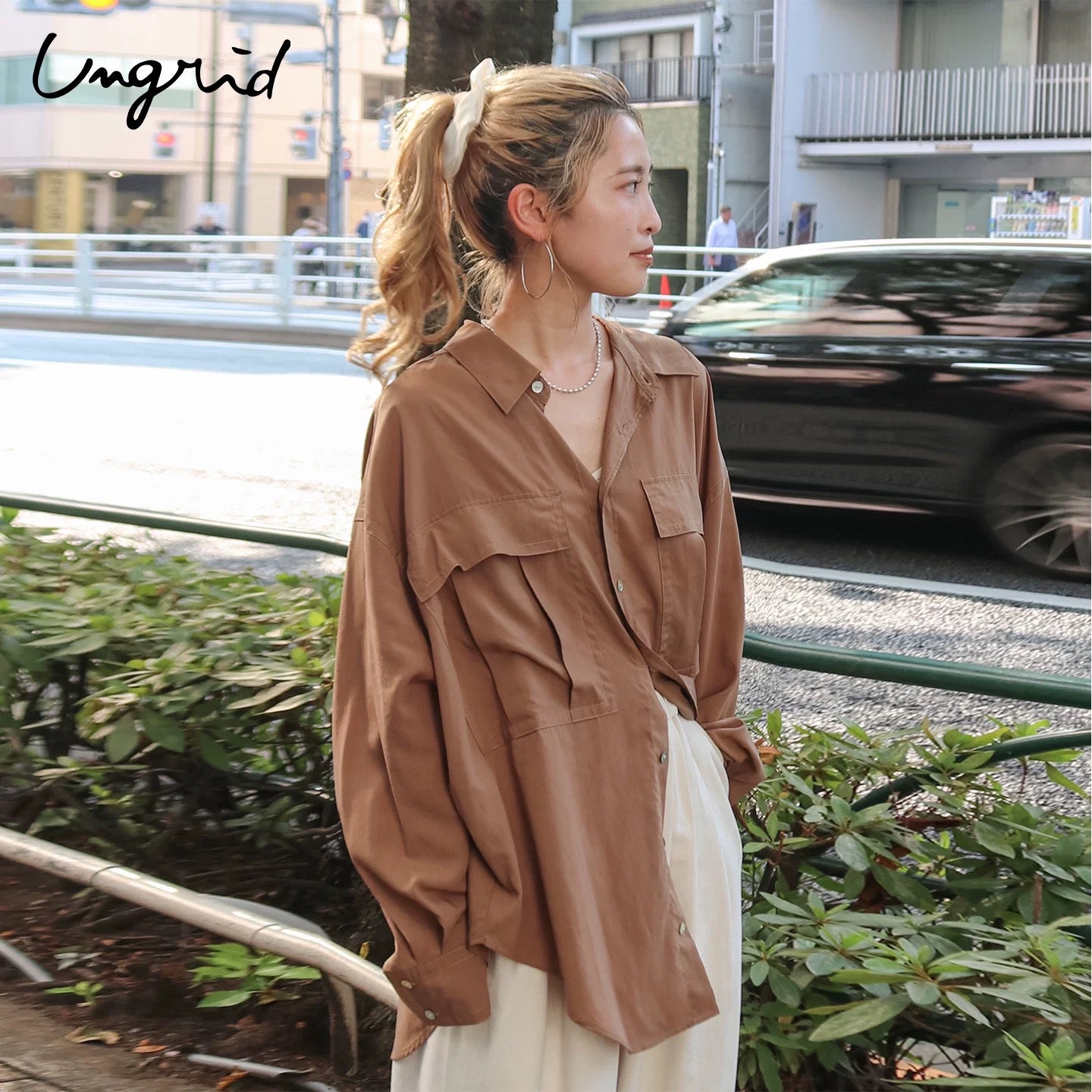 日本ungrid秋季新品 慵懒风 oversize 大口袋落肩长袖衬衫 均码