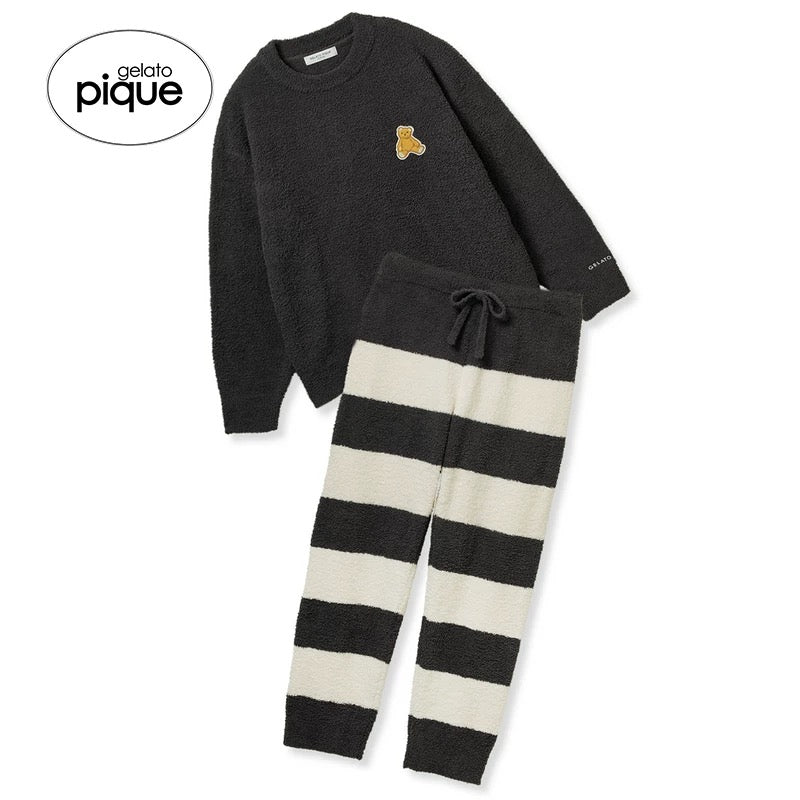 gelato pique 25秋冬新品 睡衣半边绒套装条纹 深灰色
