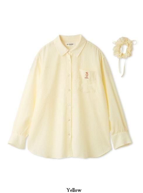 Lily Brown Scrunchie Set Sheer Shirt Yellow 日本 LILY BROWN 26夏季新品 条纹衬衫 防晒罩衫 搭配同色大肠发圈 鹅黄色 均码