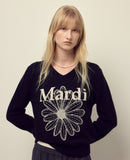 韩国 Mardi Mercredi 小雏菊V领毛衣 黑色白雏菊 均码