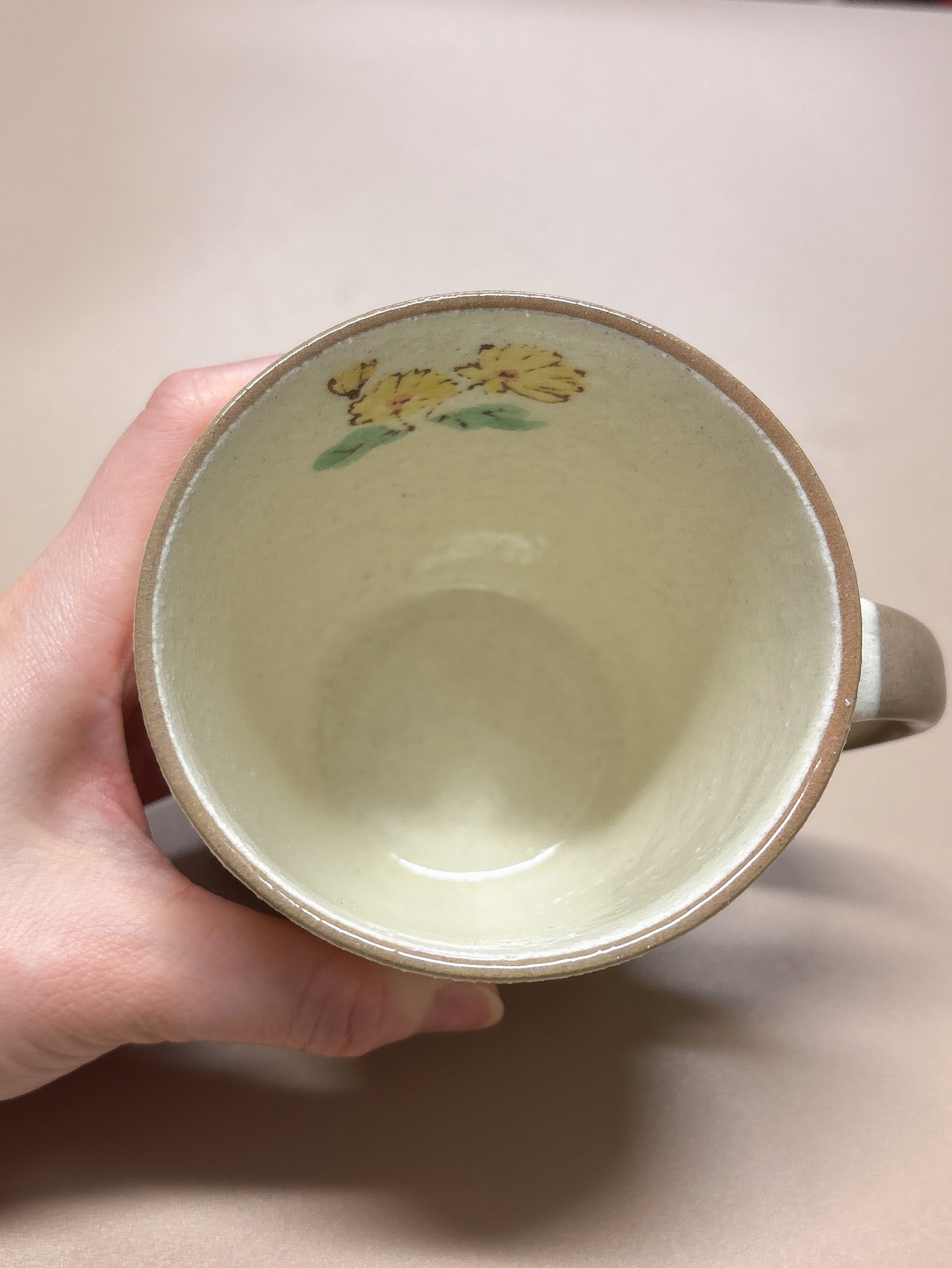 日本舞陶馆 濑户烧 手绘黄小花 复古马克杯 50226