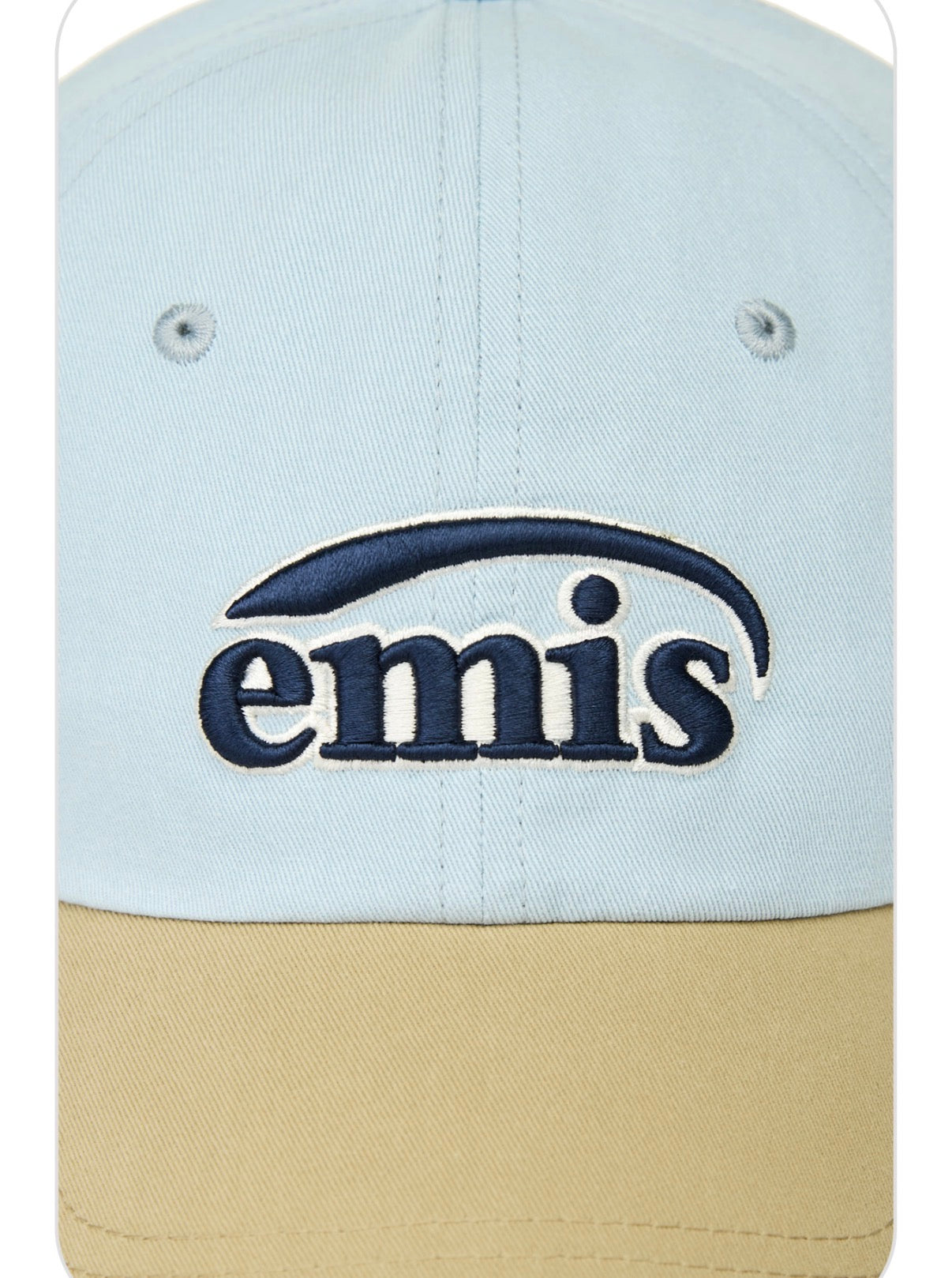 emis Duo Logo Two Tone Ball Cap Pastel Blue 韩国 emis 拼色棒球帽  淡蓝拼卡其 双层刺绣标