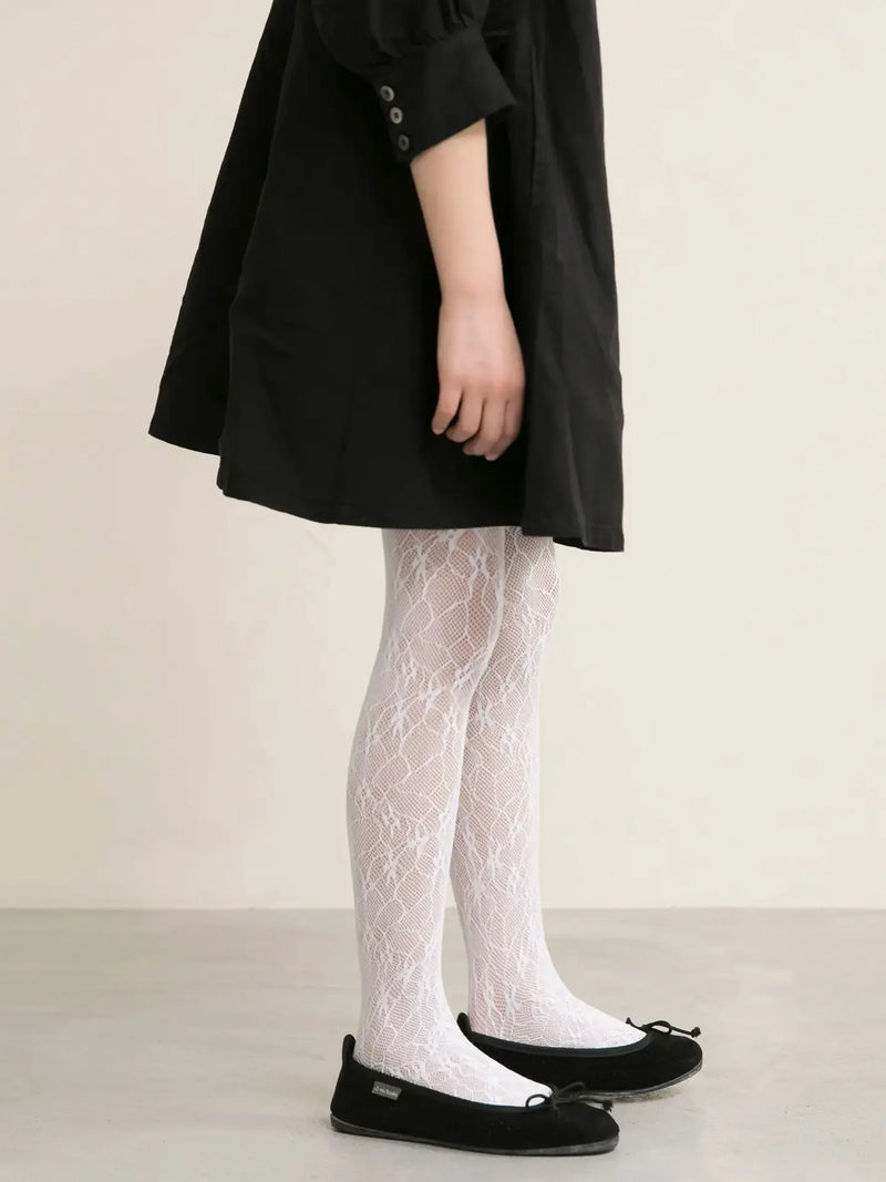 日本靴下屋Tabio 儿童蕾丝花纹连裤袜 白色 120cm (适合110-130cm)