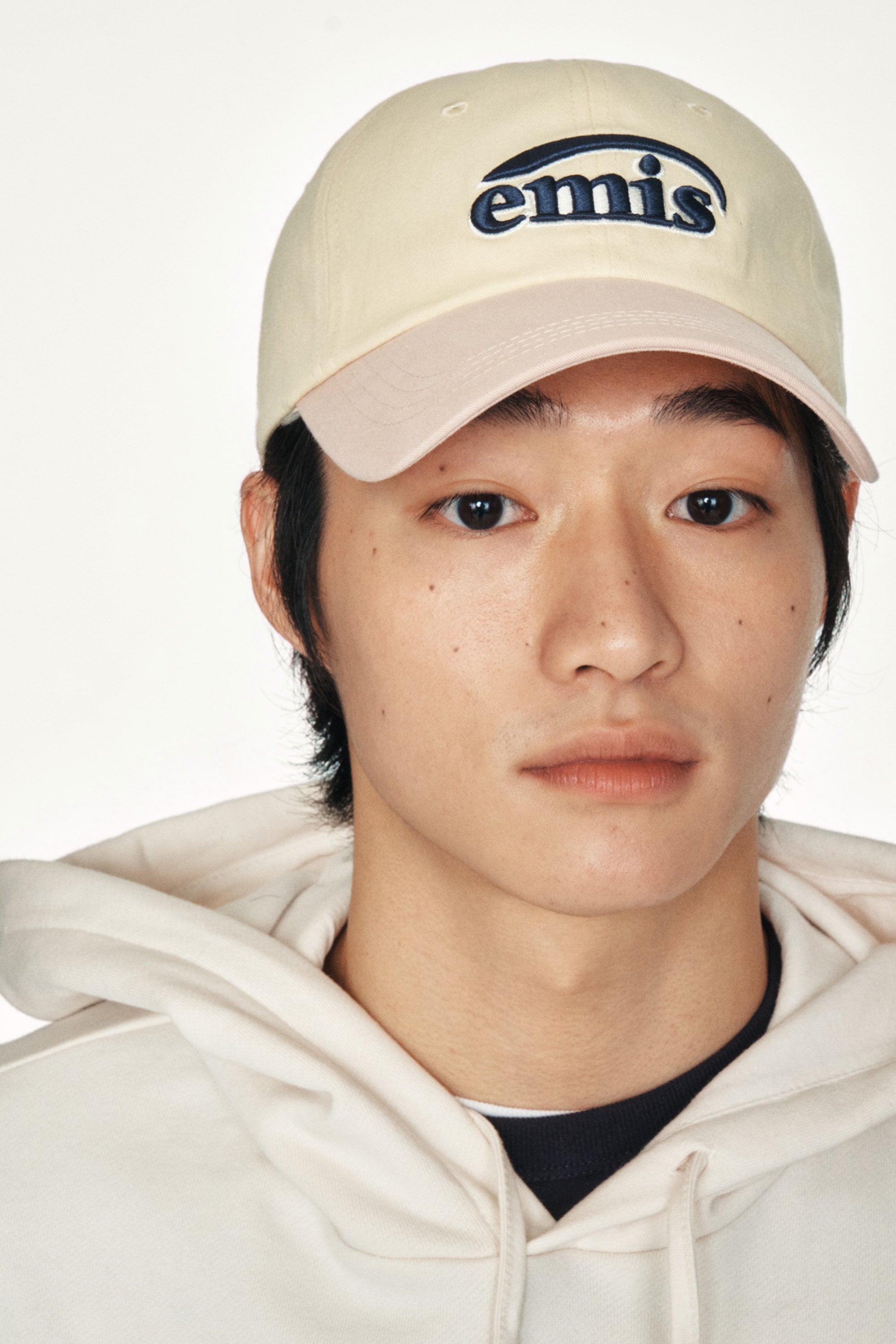 emis Duo Logo Two Tone Ball Cap Pastel Yellow 韩国 emis 拼色棒球帽  淡黄拼淡粉 双层刺绣标