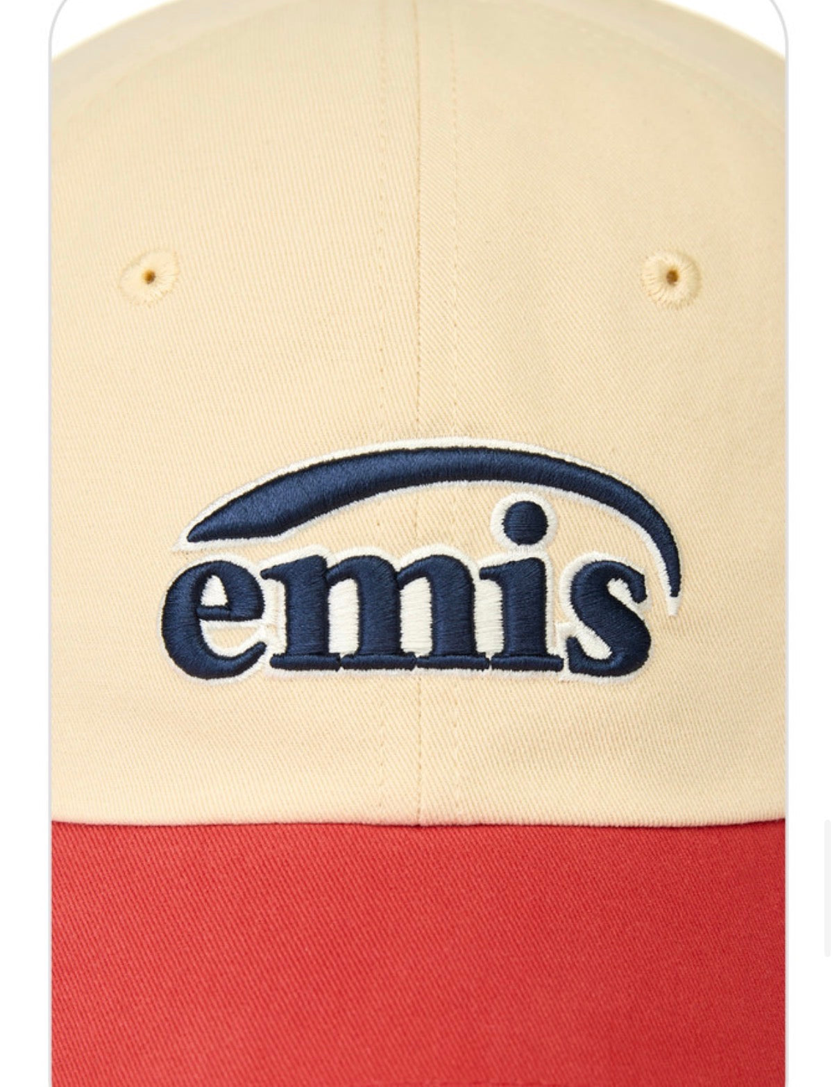 emis Duo Logo Two Tone Ball Cap Beige 韩国 emis 拼色棒球帽  米色拼红色 双层刺绣标