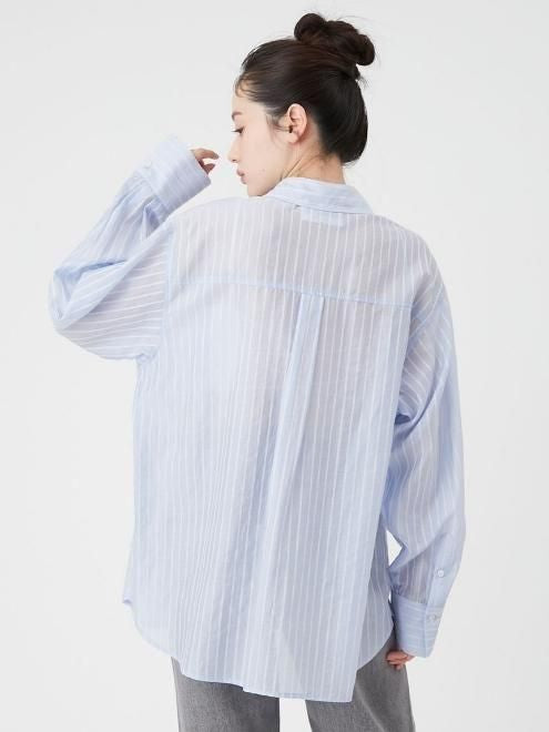 Lily Brown Scrunchie Set Sheer Shirt Blue 日本 LILY BROWN 26夏季新品 条纹衬衫 防晒罩衫 搭配同色大肠发圈 蓝紫色 均码