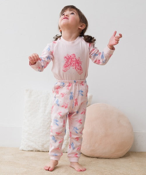 日本 COMBI 秋季薄款 粉色蝴蝶结图案卷腹睡衣