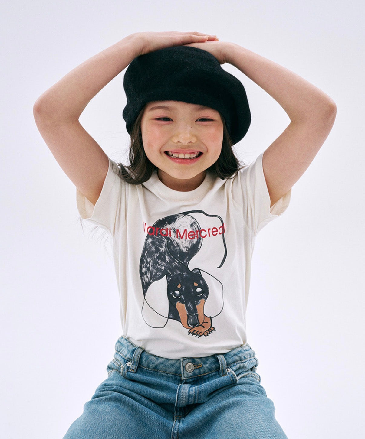 Mardi Mercredi Kids Tshirt Drawing Ddanji Rest Cream 韩国 儿童纯棉T恤 画作休息小狗 奶油色