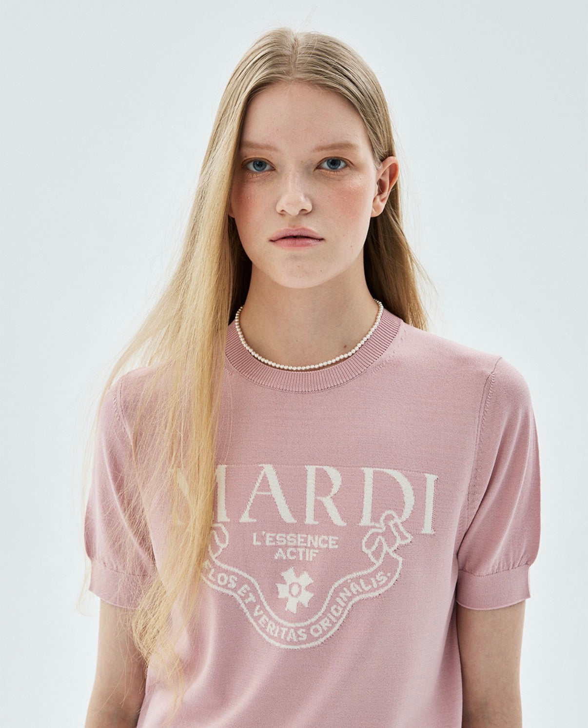 Mardi Mercredi Actif Classic Knit Top Cream Pink Irovy One Size 韩国Actif系列 经典logo针织短袖 粉色 均码