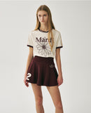 Mardi Mercredi Slim Ringer Tshirt FlowerMardi Cream Burgundy One Size 韩国 修身纯棉雏菊印花短袖T恤 奶油酒红 均码