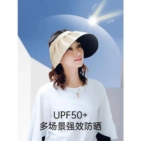 日本 NEEDS UV CUT 双面可戴 大帽檐可折叠 空顶贝壳时尚防晒帽 UPF50+ （黑色X米色）