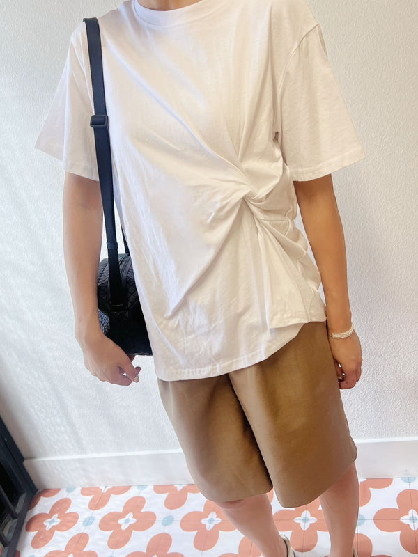 【Riko's collection】纯棉白色T恤 腰部设计款