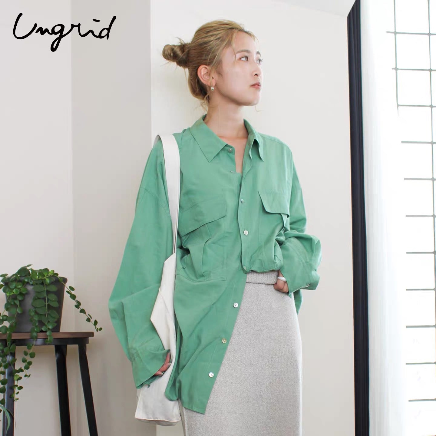 日本ungrid秋季新品 慵懒风 oversize 大口袋落肩长袖衬衫 均码